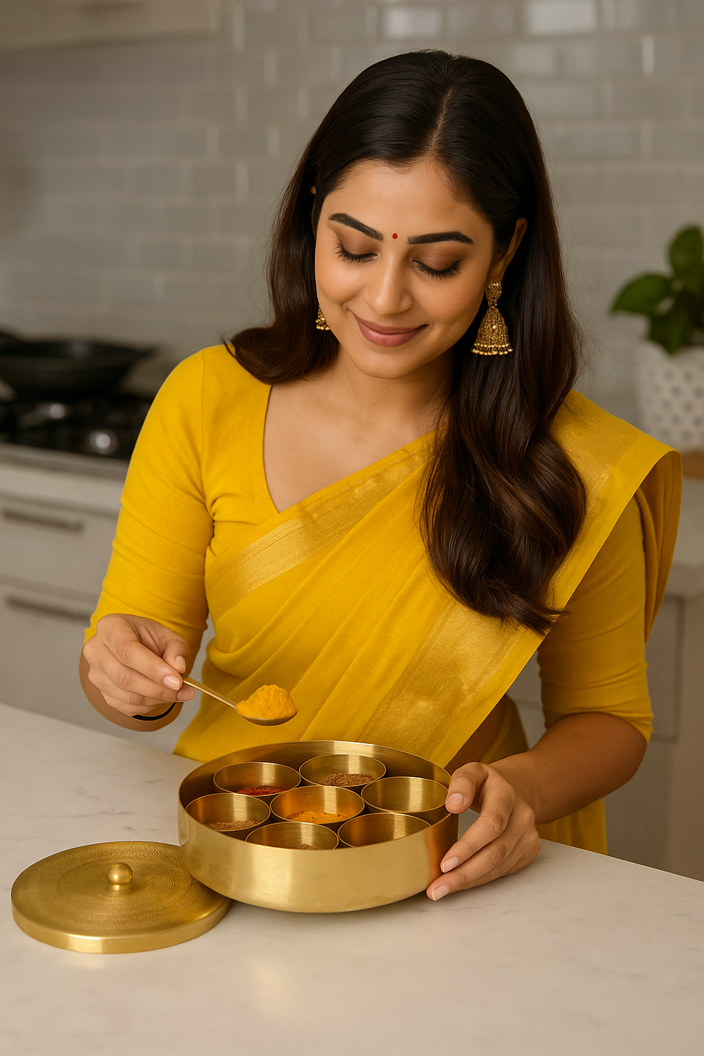 Pure Brass Masala Box For Dry Spice Dry Fruits Storage Size 8"