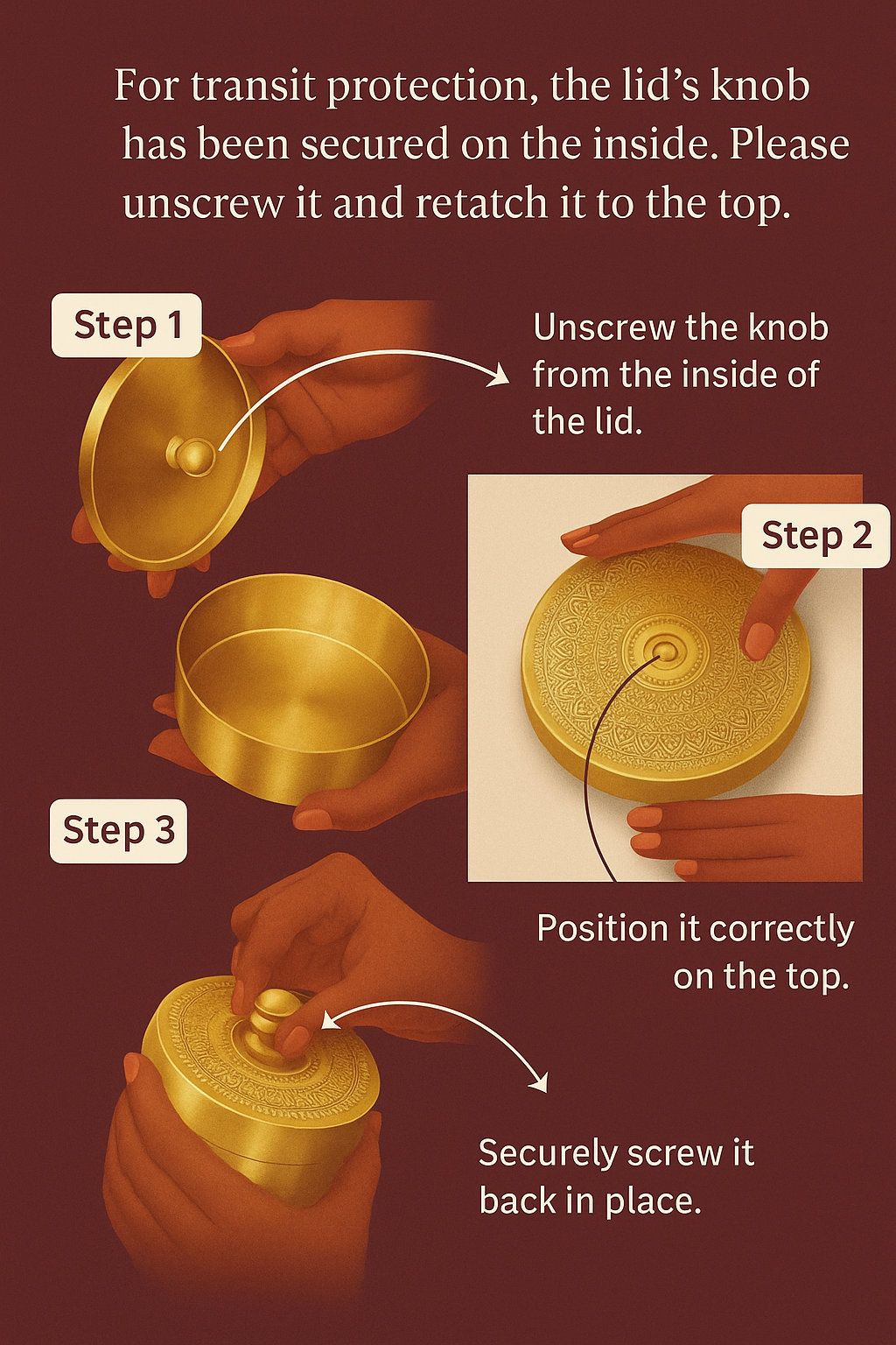 Pure Brass Masala Box For Dry Spice Dry Fruits Storage Size 8"