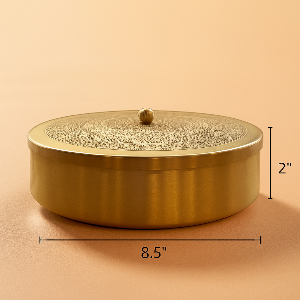 Pure Brass Masala Box For Dry Spice Dry Fruits Storage Size 8"