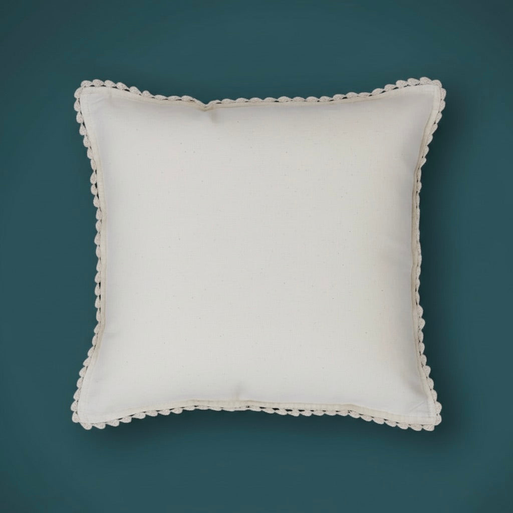 Hand woven Crochet Cushion Cover ,Off-White , (16" x 16") - The Ultimate Neutral Texture Quantity-1 Piece