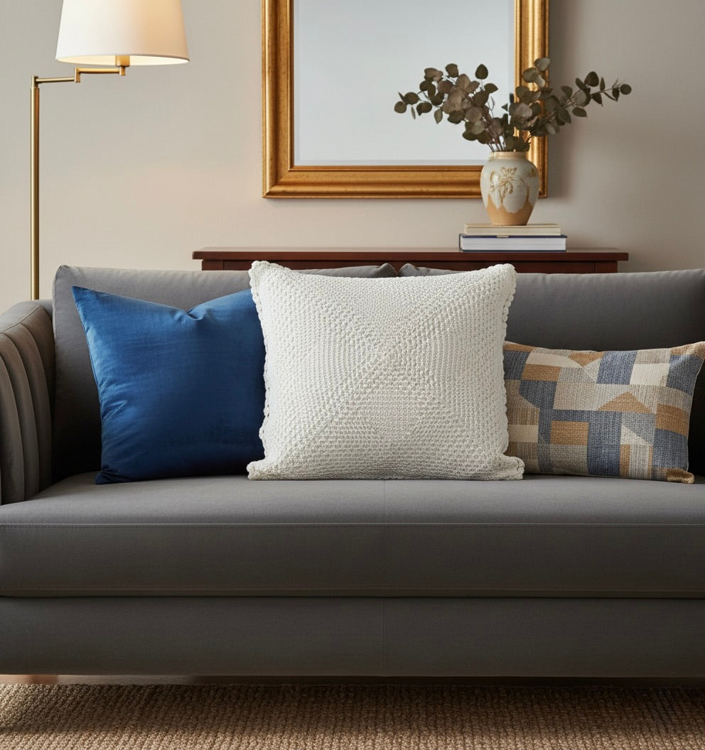 Hand woven Crochet Cushion Cover Off-White  (16" x 16") - The Ultimate Neutral Texture, Quantity-1 Piece