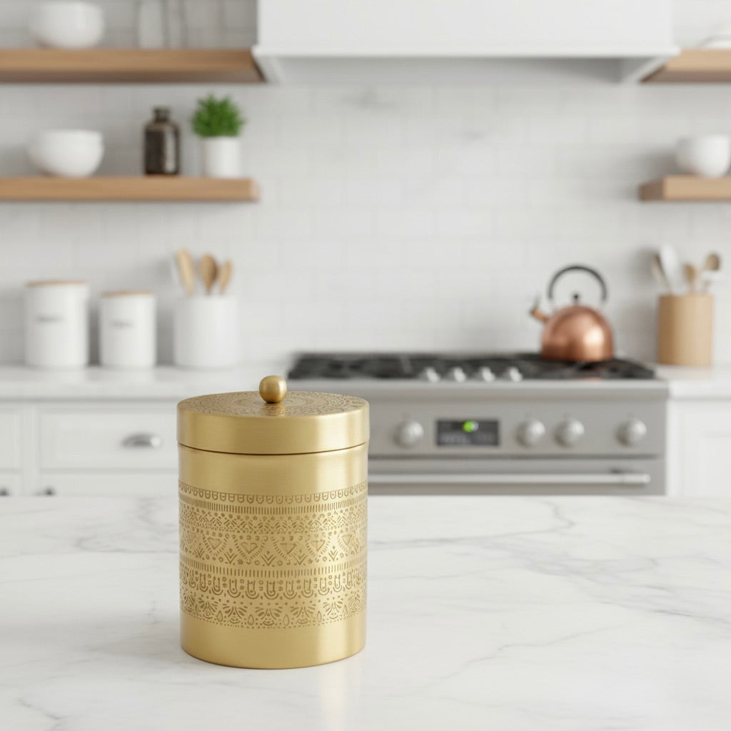Pure Brass Storage Container or Jar For Tea Sugar Dry Fruits