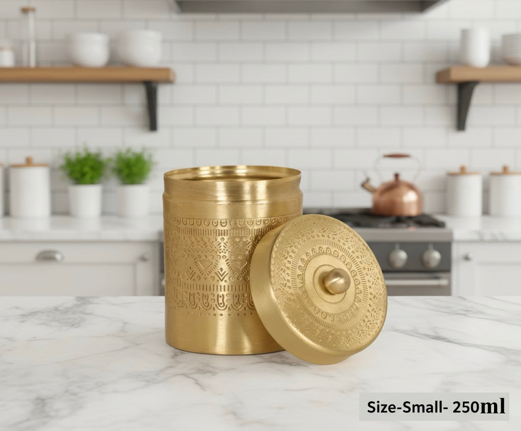 Pure Brass Storage Container or Jar For Tea Sugar Dry Fruits