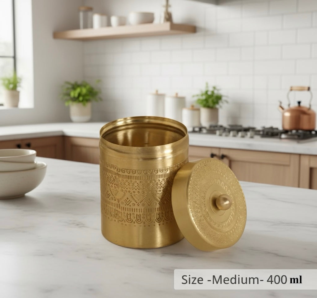 Pure Brass Storage Container or Jar For Tea Sugar Dry Fruits
