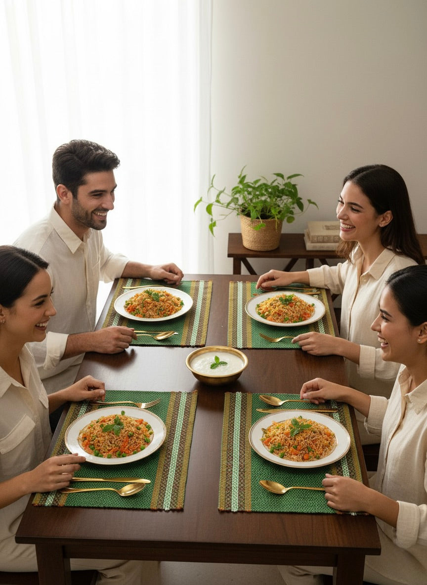 Hand Woven Dining Table Mat in Green Set of 4 Mat Size Length x width 12 x 18 inches