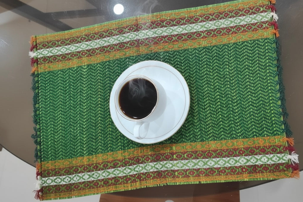 Hand Woven Dining Table Mat in Green Set of 4 Mat Size Length x width 12 x 18 inches