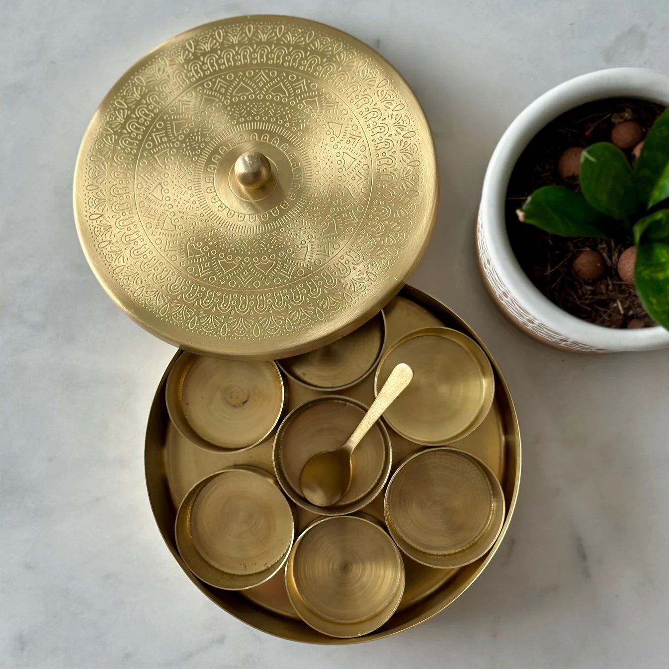 Pure Brass Masala Box For Dry Spice Dry Fruits Storage