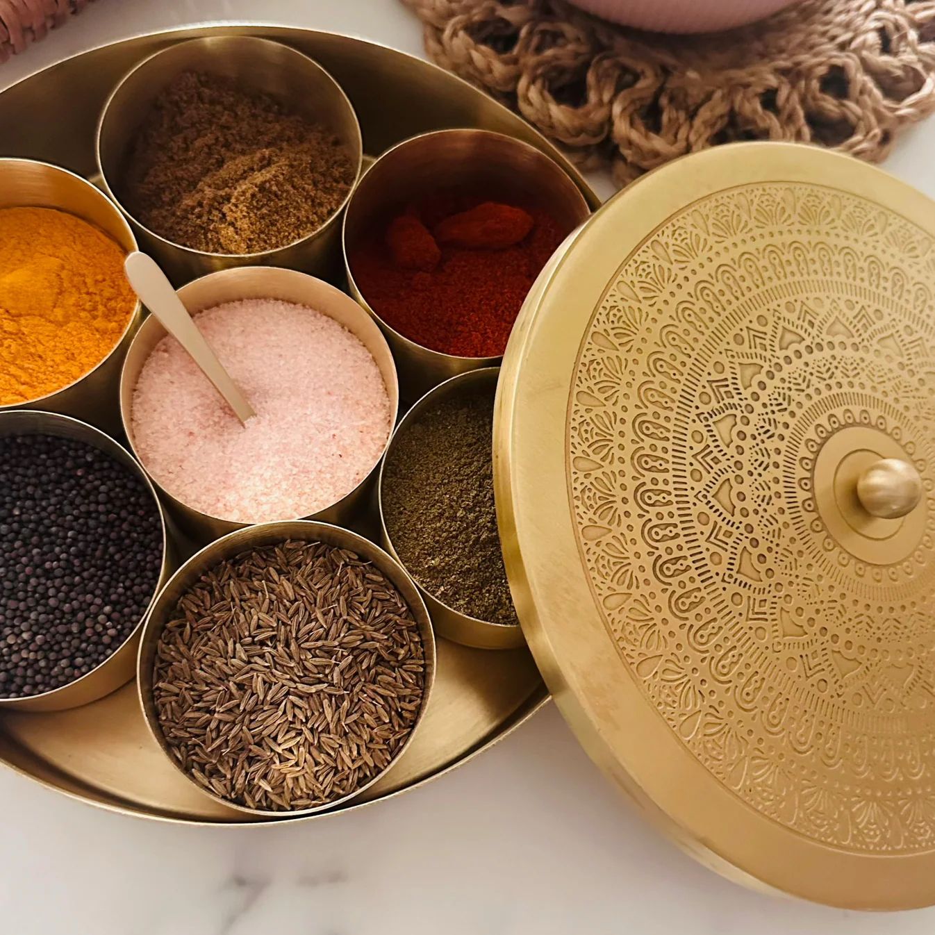 Pure Brass Masala Box For Dry Spice Dry Fruits Storage