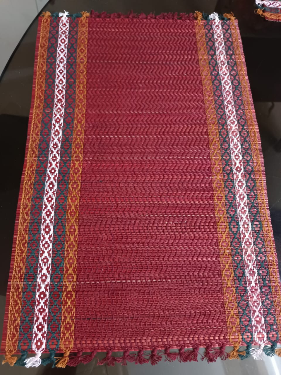 Hand Woven Dining Table Mat in Red colour Set of 4 Mat Size Length x width 12 x 18 inches