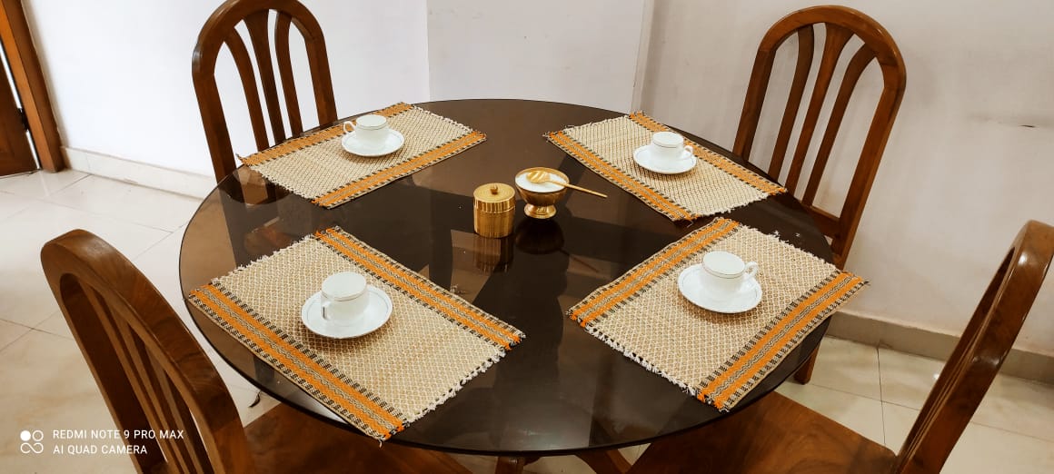 Handmade Dinning Table Mat in Beige Set Of 2 Eco Friendly Table ware hand woven Natural Grass  12 x 18 Inches