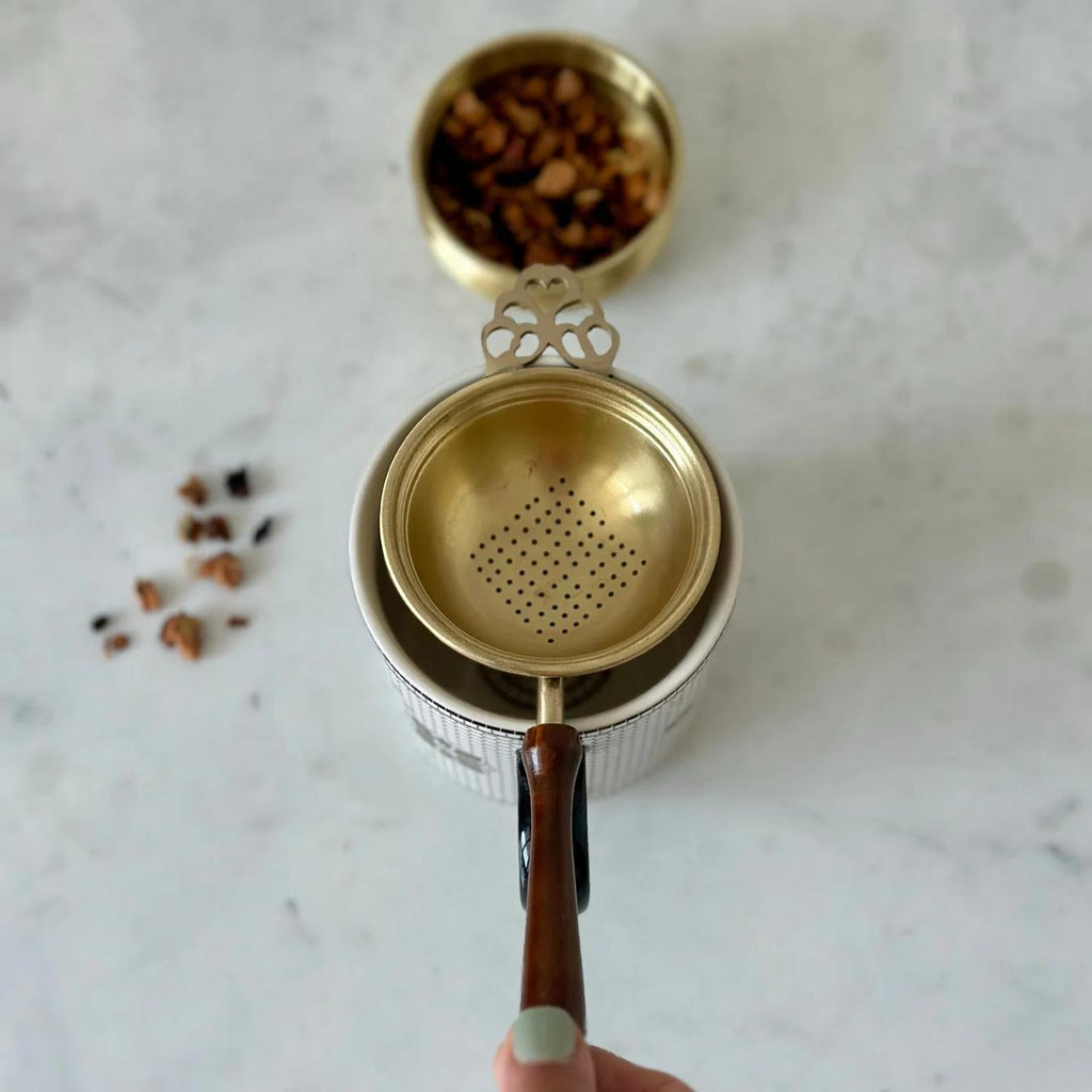 Pure Brass Tea Strainer with Wooden Handle