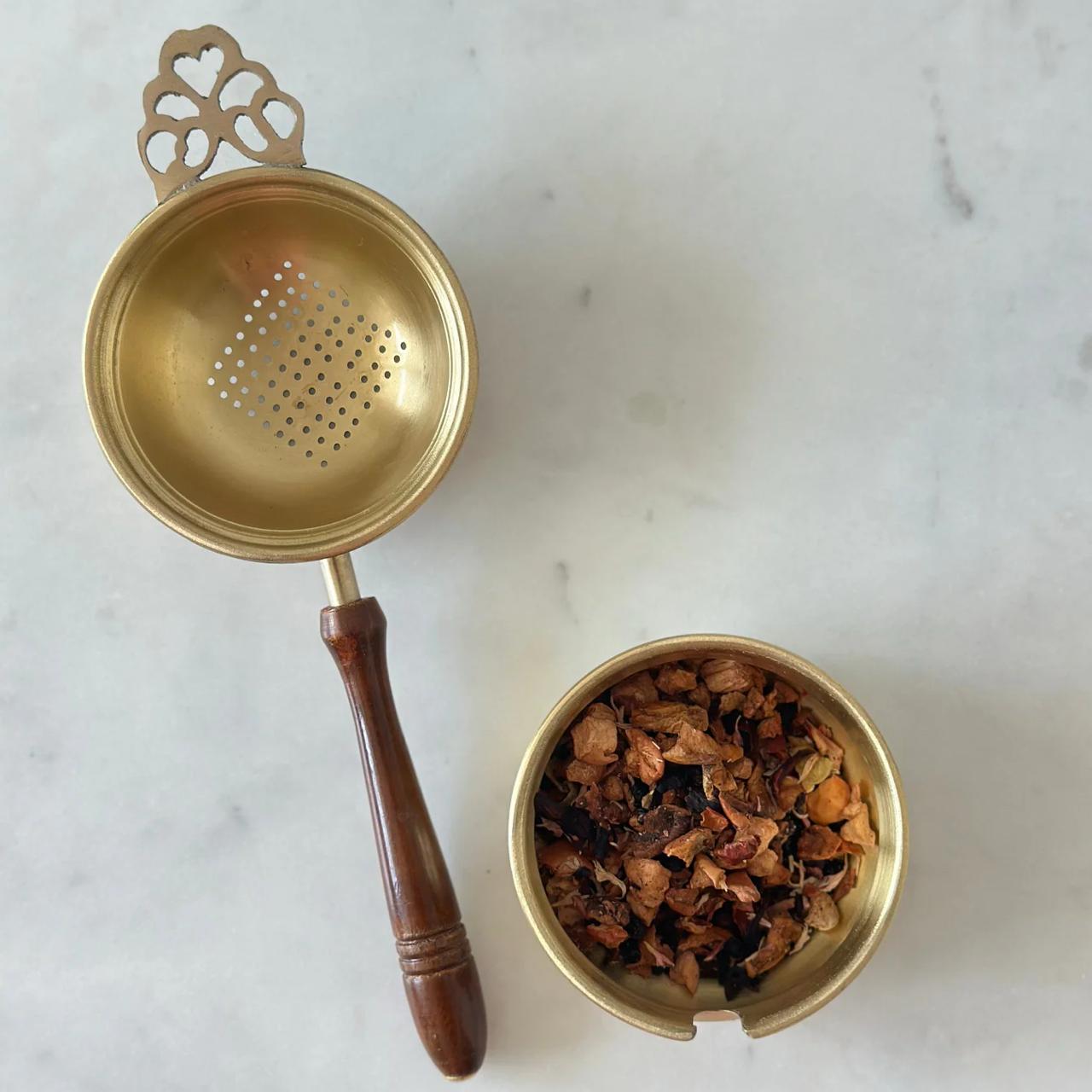 Pure Brass Tea Strainer with Wooden Handle